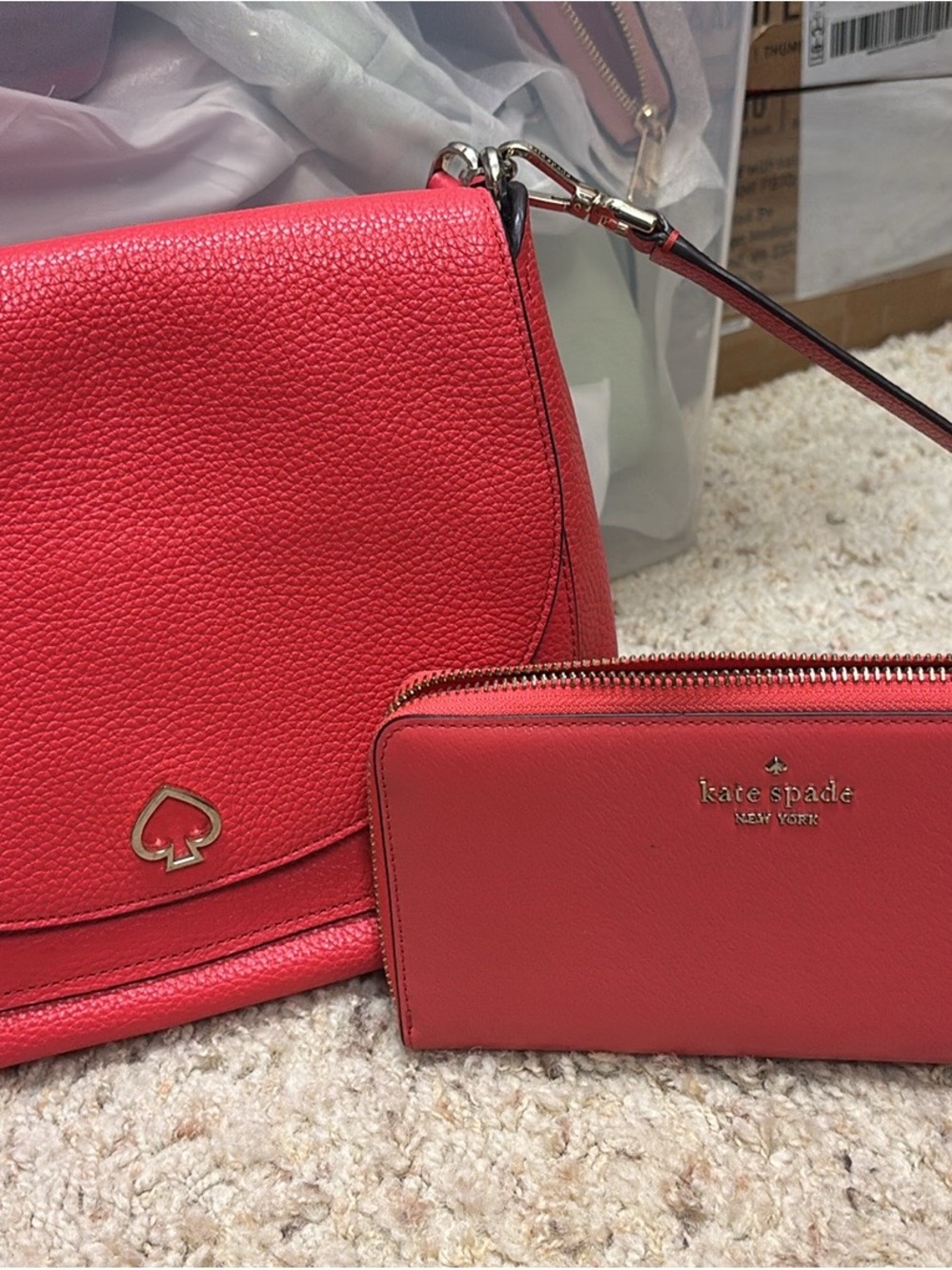 kate spade Coral Red Shoulder Bag with Matching Wallet